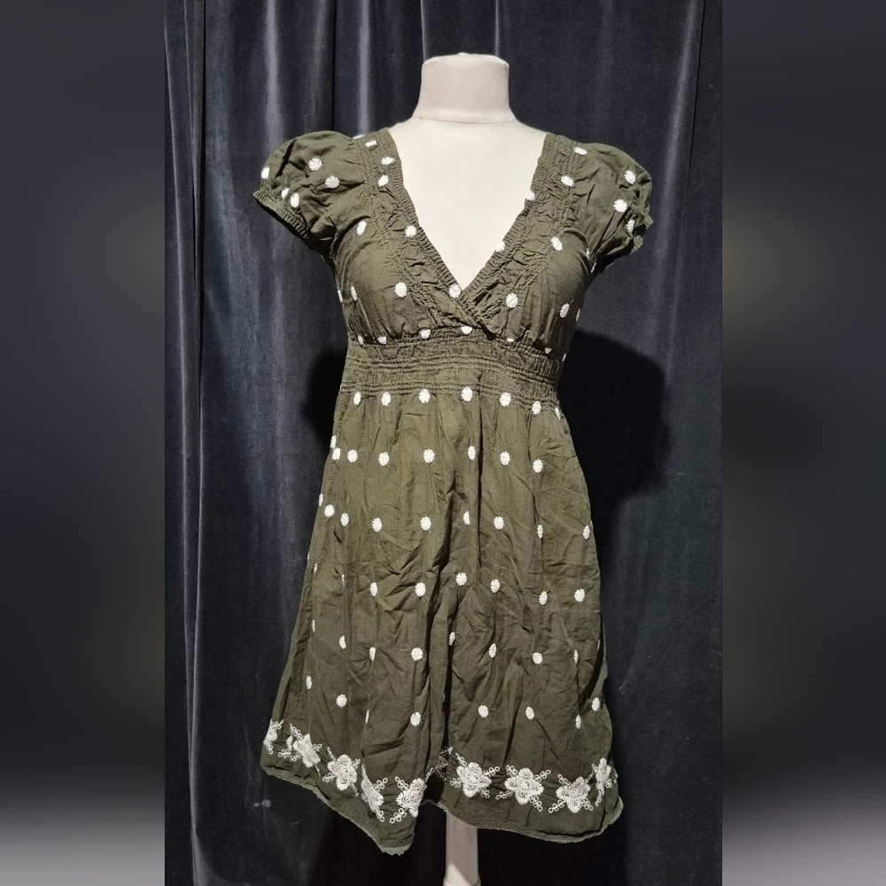 Elegant Olive Polka Dot Mini Dress